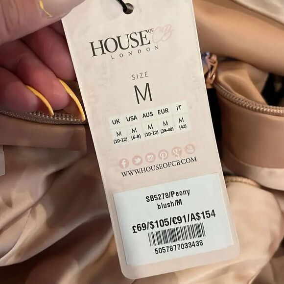 House of CB London Blush Pink Vegan Leather Collared Faux Wrap Bodysuit, size M! - Picture 11 of 12